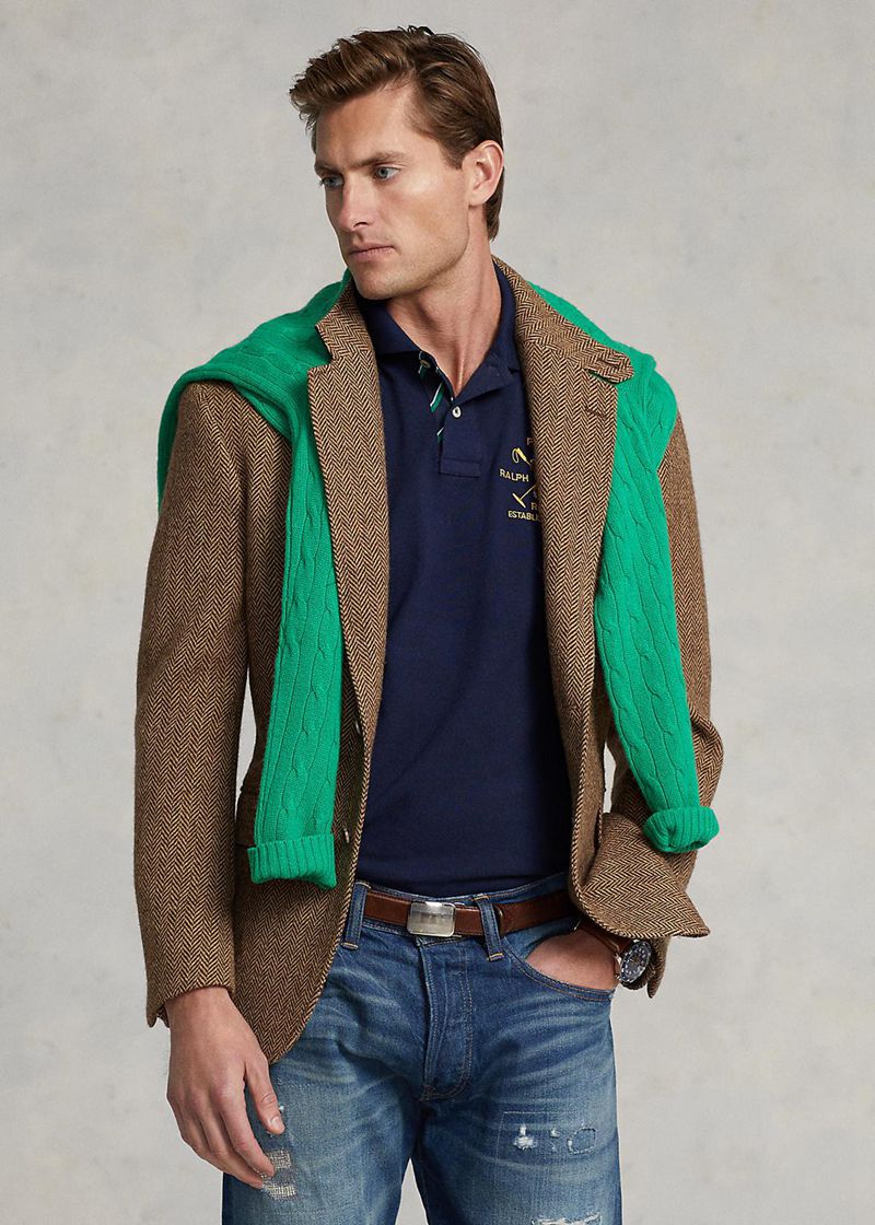 Polowka Polo Ralph Lauren Męska Granatowe Custom Wąskie Fit Mesh 197423-FOY
